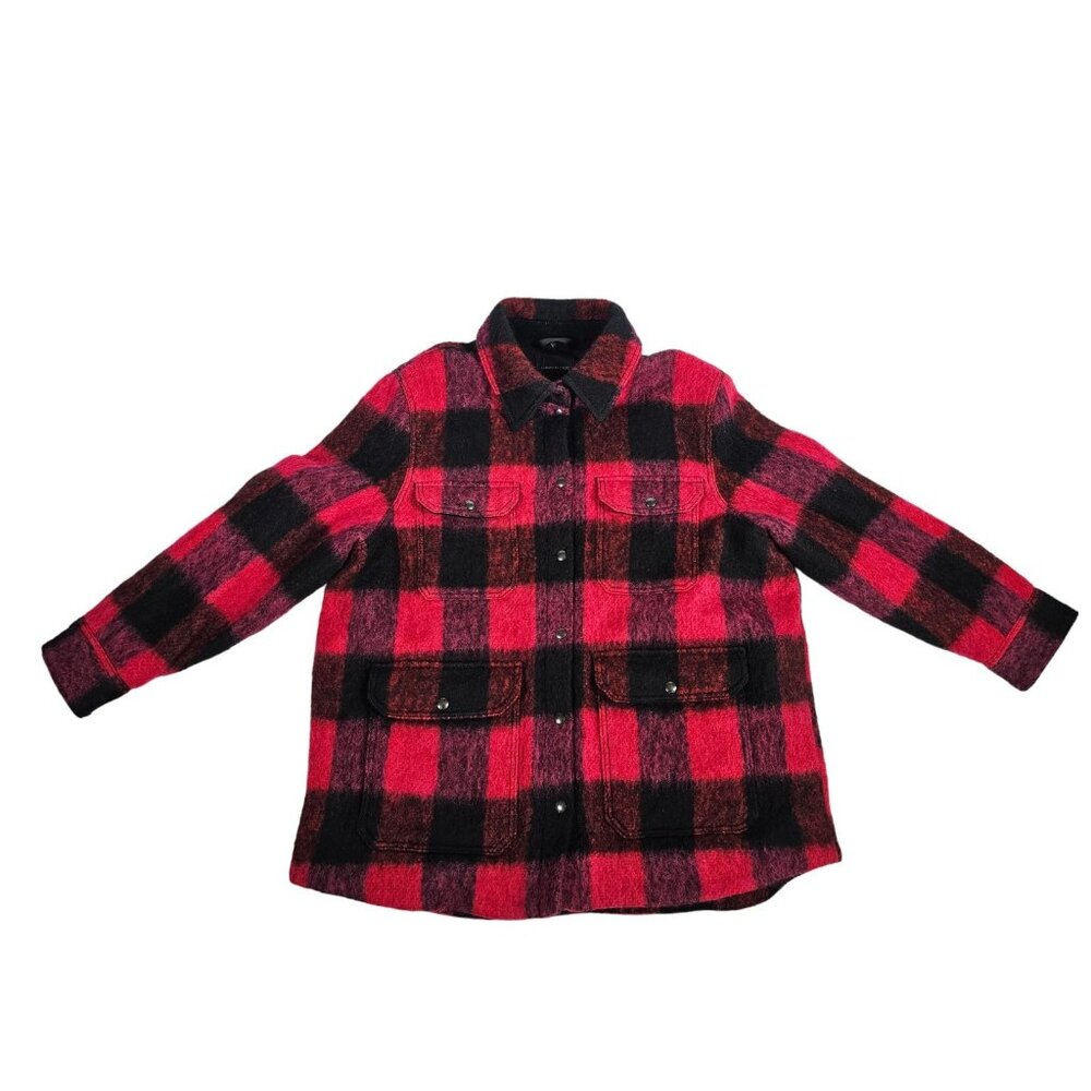 Banana Republic Jacket XL Women Coat Buffalo Plaid Wool Blend Red Pink Black